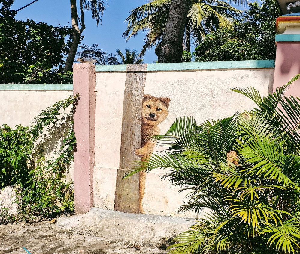 Nhiều nhân vật hoạt hình được họa nên tạo không gian thích thú cho trẻ em làng chài.