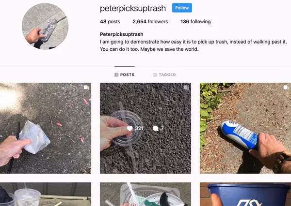 Tài khoản Peterpicksuptrash của anh chàng nhặt rác hiện đã có hơn 2600 người theo dõi.