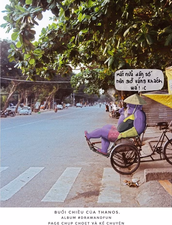 “Anh khoai tím” Thanos ngồi buồn thiu trên chiếc xe xích lô.