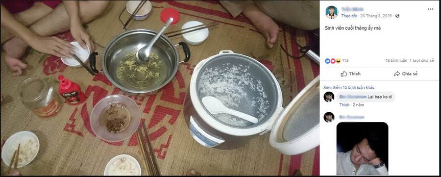 Cuối tháng nên phải tiết kiệm, thức ăn cùng cơm hết sạch sành sanh.