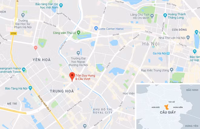 Cầu vượt Trần Duy Hưng - Nguyễn Chí Thanh (Trung Hòa, Cầu Giấy, Hà Nội), nơi xảy ra vụ tai nạn liên hoàn. Ảnh: Google Maps.