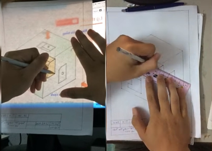 Chỉ với vài nét đánh dấu cơ bản, bạn học sinh này đã hoàn thành bài vẽ của mình. (Ảnh cắt từ clip)