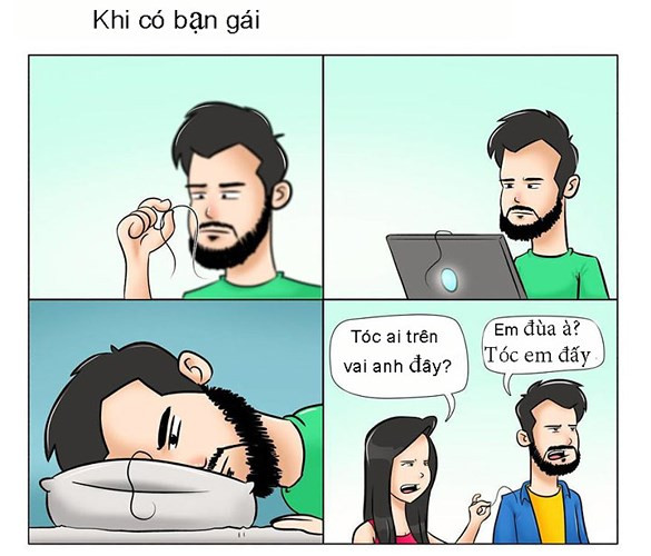 Trên gối, trên vai hay trên máy tính... bất cứ đâu bạn cũng có thể bắt gặp những sợi tóc rụng nếu bạn gái đến chơi nhà.