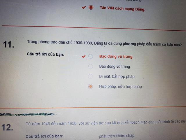 Giáo viên dạy Lịch sử cho rằng đáp án câu 11 trong bộ đề này chưa chính xác.
