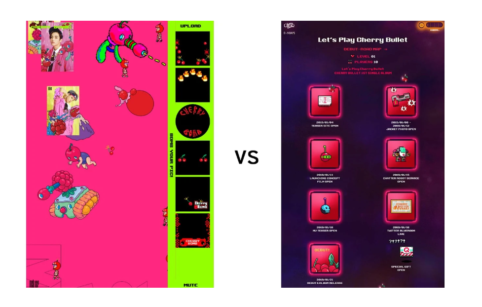 Giao diện của "trò chơi" Cherry Bomb và Let Play Cherry Bullet.