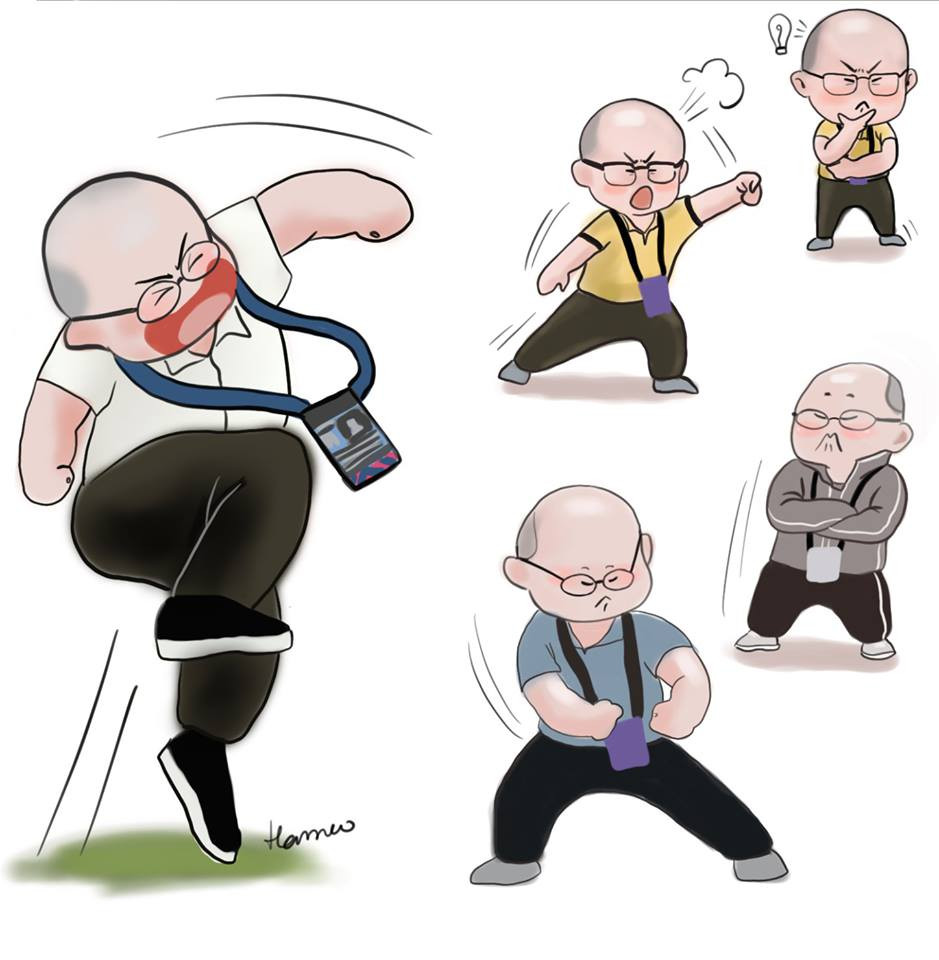 Vị HLV Park Hang Seo với những biểu cảm siêu đáng yêu tại các trận đấu đặc biệt gây ấn tượng đối với các fan của ông nói riêng và đội tuyển bóng đá Việt Nam nói chung. Các sắc thái từ vui, buồn, lo lắng, giận hờn, vui sướng nhảy cẫng lên của thầy Park đều được tác giả Thu Hà kí họa lại.