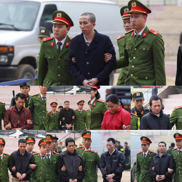 9 bị cáo trong vụ án. Ảnh: Trần Thanh.