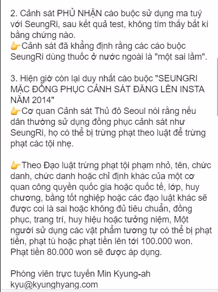 Bài đăng trên một fanpage của Seungri