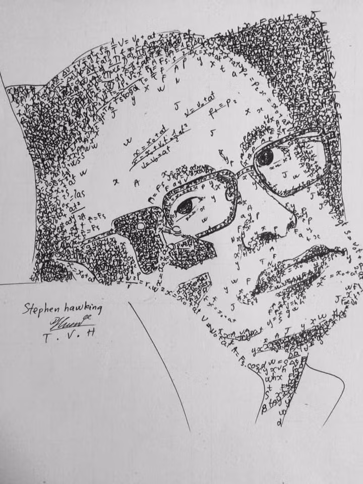 Nguyên liệu để tạo nên bức chân dung Stephen Hawking chính là những công thức Vật lý.