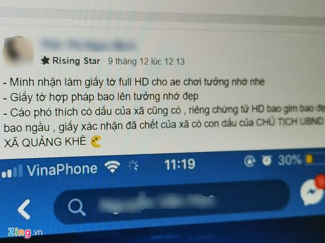 Giấy chứng tử giả được rao bán để xóa tài khoản Facebook.