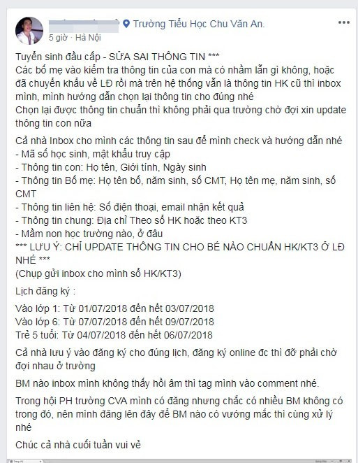Sở GD&ĐT cho rằng, tài khoản Facebook này giả mạo dịch vụ chỉnh sửa thông tin tuyển sinh trực tuyến.