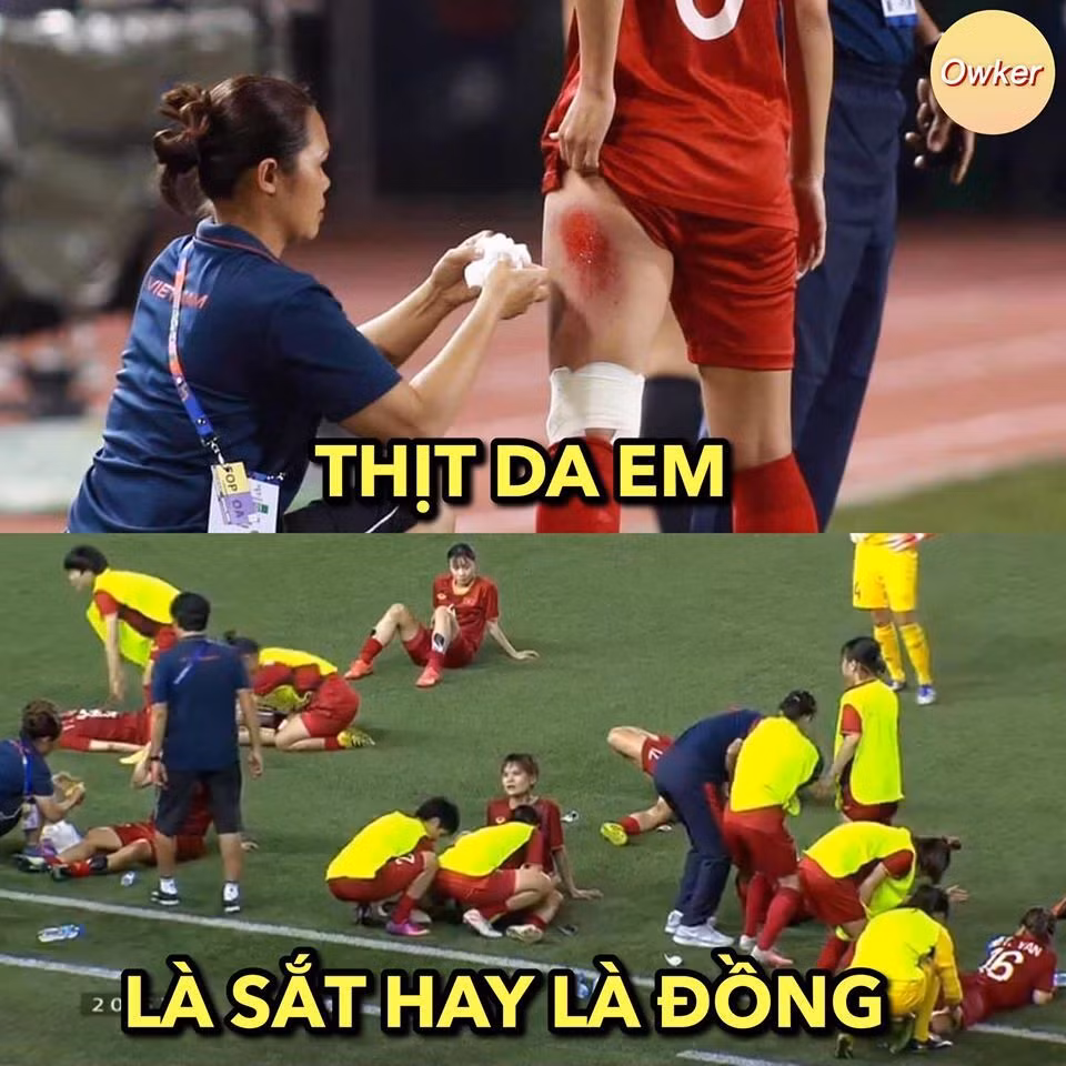 Hình ảnh hậu vệ Chương Thị Kiều bị chảy máu; hay các cầu thủ lăn xả dù bị thương khiến nhiều người xúc động.