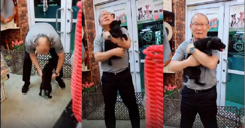 Chú cún màu đen mừng rỡ rối rít, nhảy sà lên người HLV Park.