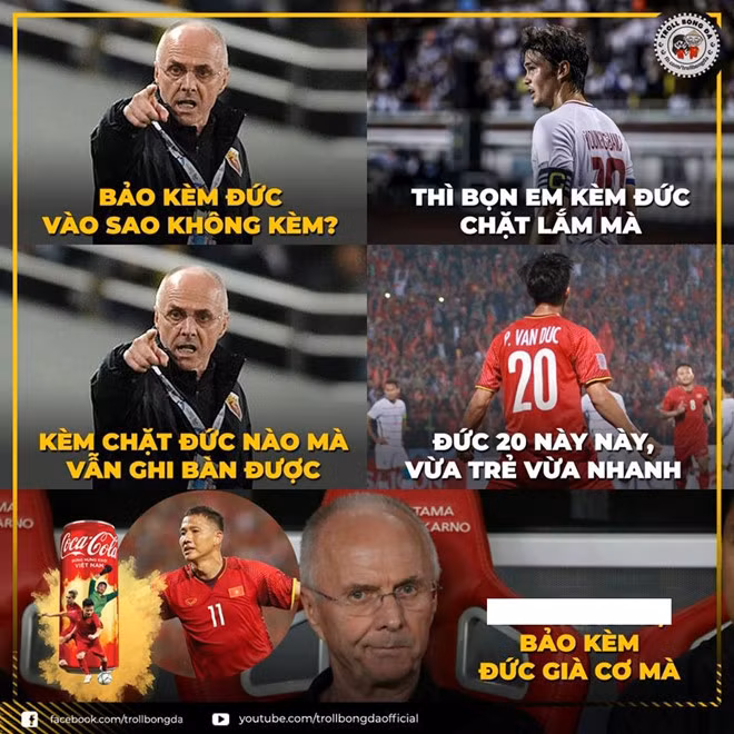 Đây là bàn thắng thứ ba của Anh Đức tại giải AFF Cup 2018. Với màn thể hiện xuất sắc và những bàn thắng đẹp mắt, cầu thủ 33 tuổi là nỗi lo sợ của các đối thủ của tuyển Việt Nam trong mùa giải năm nay. Ảnh: Troll Bóng đá.