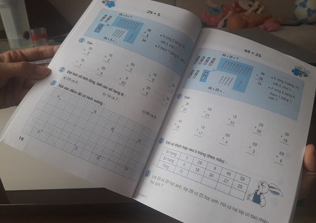 Một phần "vở" yêu cầu học sinh điền ở trong sách Toán lớp 2.