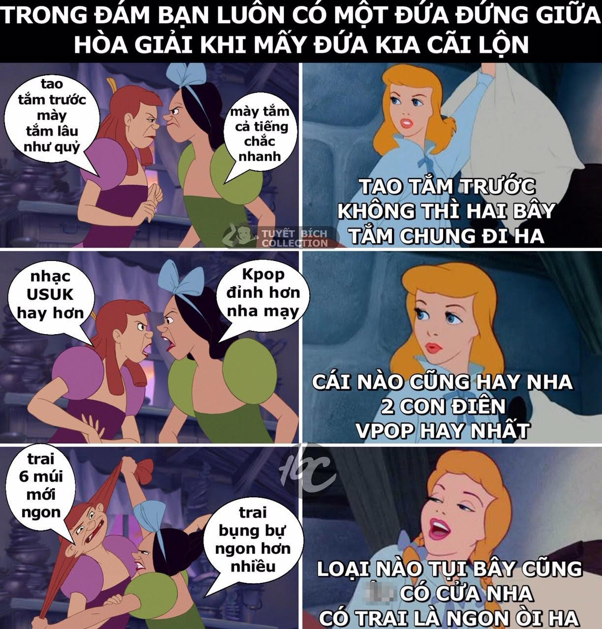 Dàn ảnh chế “ra quân”, hòa vào xu hướng “chị ba hòa giải”. (Ảnh: Tuyết Bích Collection)