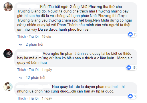 Cư dân mạng bày tỏ hi vọng cặp đôi Phan Thành - Midu sẽ tái hợp.