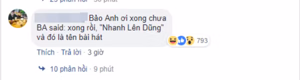 Bình luận nhận được nhiều lượt yêu thích nhất chính là “Xong rồi, Nhanh Lên Dũng”, bắt trend từ sản phẩm quảng cáo “gây bão” vừa qua của Bảo Anh.