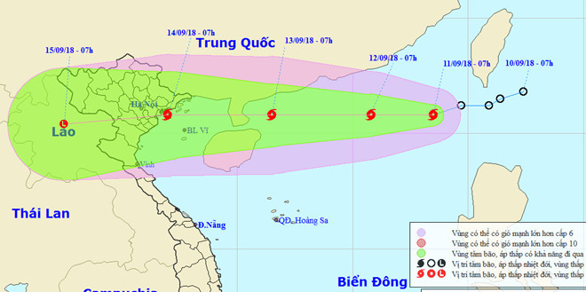 Vị trí và hướng di chuyển của bão số 5.