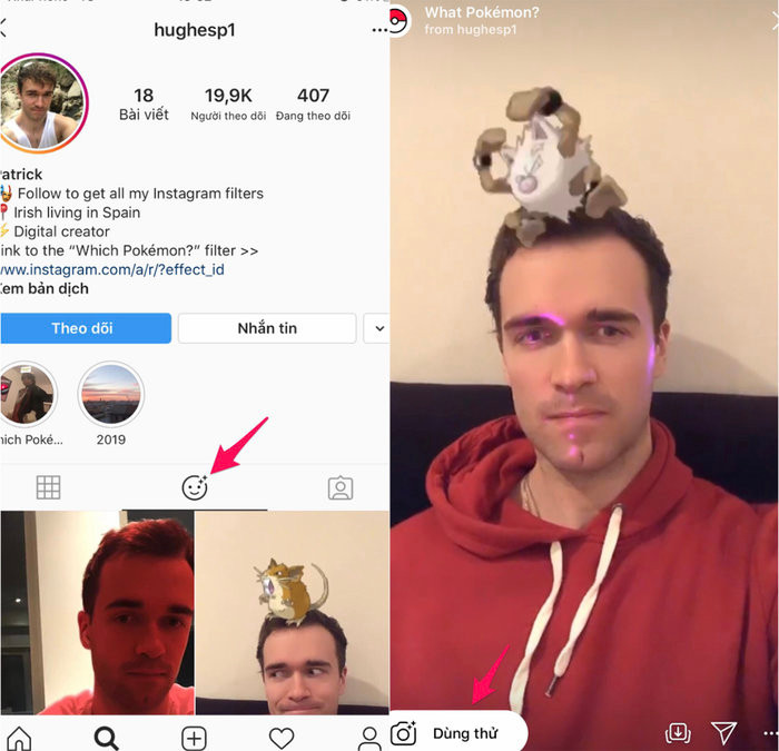 Tiếp đến, chọn biểu tượng mặt cười trong tài khoản của họ và chọn “Dùng thử” là xong!