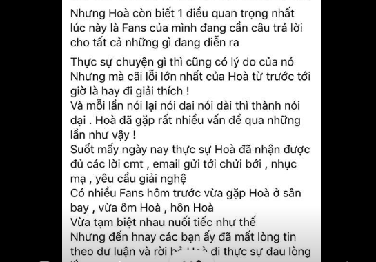 Phần mở đầu tâm thư gửi các fan của Hòa Minzy.