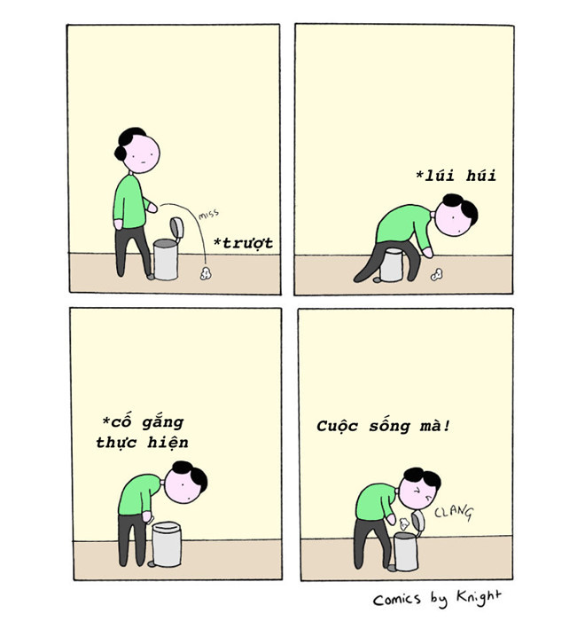Cuộc sống chưa đủ bế tắc sao, đến thùng rác cũng muốn trêu chọc mình. Không biết đây có phải hậu quả cho mấy chàng trai mắc bệnh lười không. Nhiều lúc không hiểu đã gây ra chuyện gì mà phải chịu khổ thế không biết?