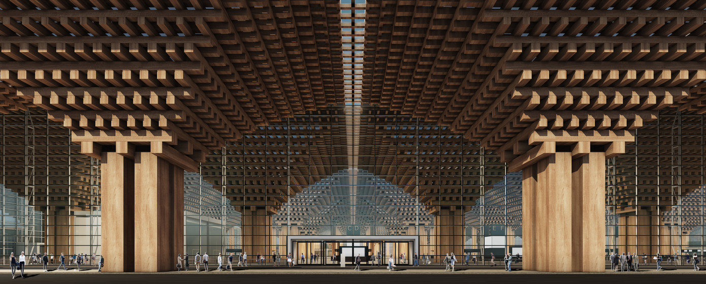 Sảnh đón khách hoành tráng với vật liệu phủ gỗ sang trọng. (Ảnh: DBALP)