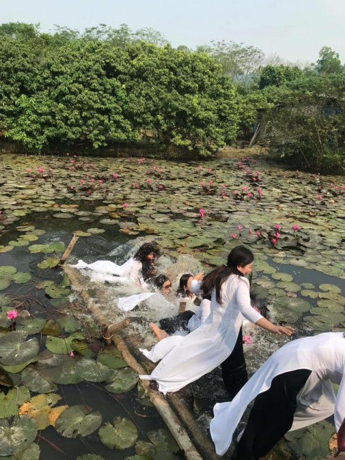 Ngay sau đó cầu bị gãy và các cô gái bị ngã xuống ao.