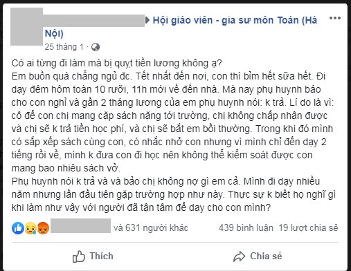 Không hiểu phụ huynh này nghĩ gì mà lại quỵt lương của người đã dạy dỗ con mình.