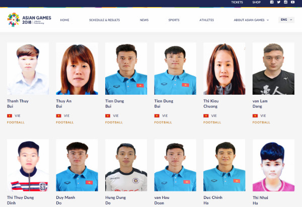 Thông tin trên trang chính thức của ASIAD 2018