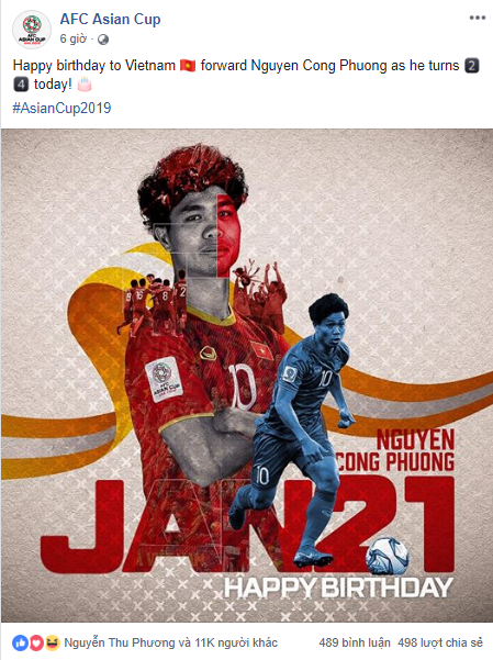Bài đăng chúc mừng sinh nhật Công Phượng trên fanpage của Asian Cup.