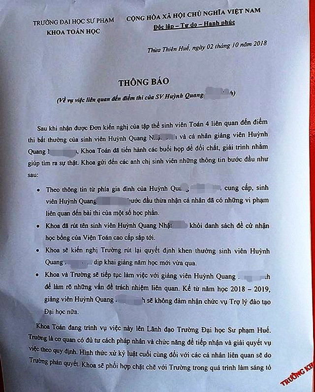 Thông báo liên quan vi phạm của sinh viên.