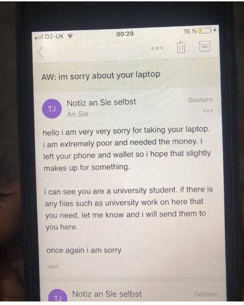 Bức email mà tên trộm gửi cho khổ chủ.