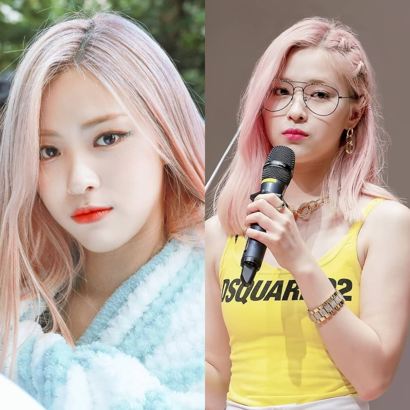 Ryujin (ITZY) khéo léo mix thêm chiếc kính giúp vẻ ngoài thêm nổi bật.