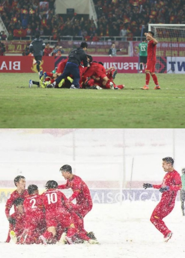 Khoảnh khắc giữa tuyết trắng Thường Châu và "bão đỏ" Mỹ Đình sao giống nhau đến thế! ảnh 1 Khoảnh khắc giữa tuyết trắng Thường Châu và "bão đỏ" Mỹ Đình sao giống nhau đến thế! ảnh 1