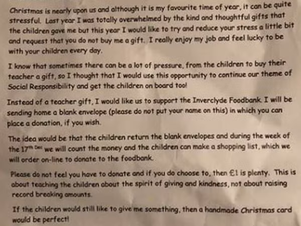 Một đoạn trong bức thư mà cô McLaughlan gửi phụ huynh và học sinh, do một phụ huynh đăng lên mạng.