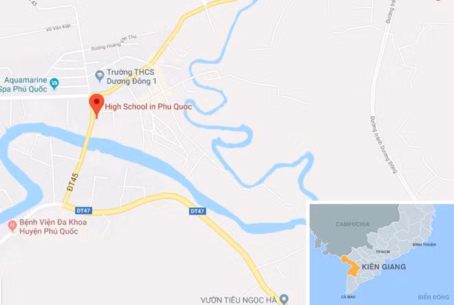 Trường THPT Phú Quốc (chấm đỏ). Ảnh: Google Maps.