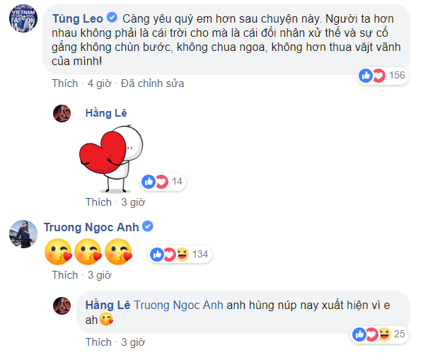 Đông đảo nghệ sĩ để lại bình luận ủng hộ Minh Hằng.