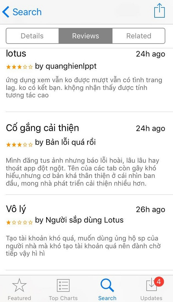 Người dùng than phiền vì khó tạo khoản trên Lotus, đăng ảnh khó khi đã cài được app. Người dùng than phiền vì khó tạo khoản trên Lotus, đăng ảnh khó khi đã cài được app.