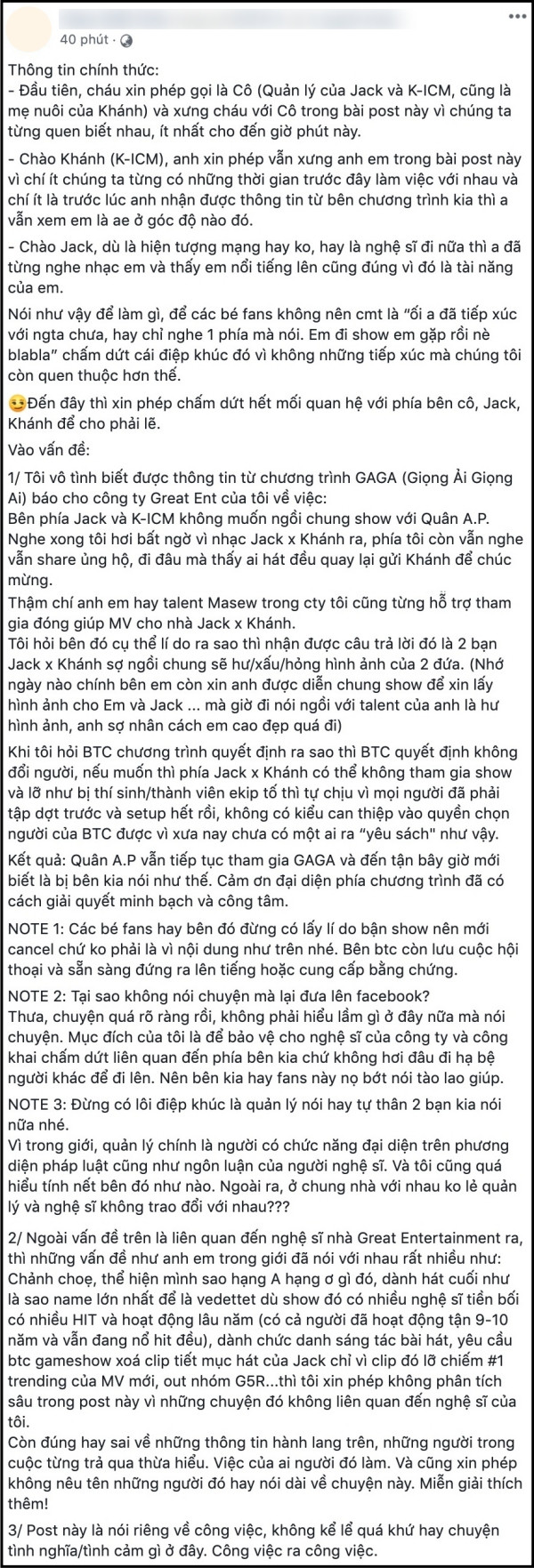 Dòng trạng thái của quản lý Quân A.P