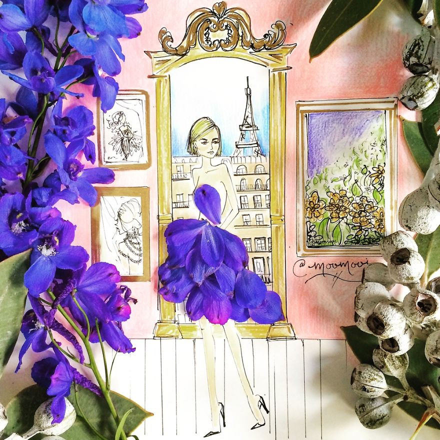 Mời bạn ngắm nhìn những bộ váy tuyệt đẹp từ cánh hoa và rau quả ảnh 13 Mời bạn ngắm nhìn những bộ váy tuyệt đẹp từ cánh hoa và rau quả ảnh 13