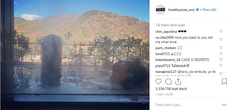 Baekhyun đăng tải hình ảnh chụp tại một khu resort trên Instagram.