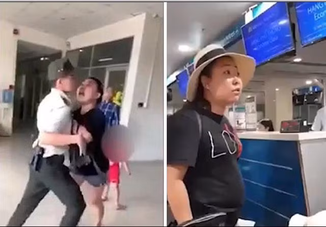Hình ảnh bà Lê Thị Hiền gây náo loạn ở Sân bay Tân Sơn Nhất ngày 11/8 vừa qua.