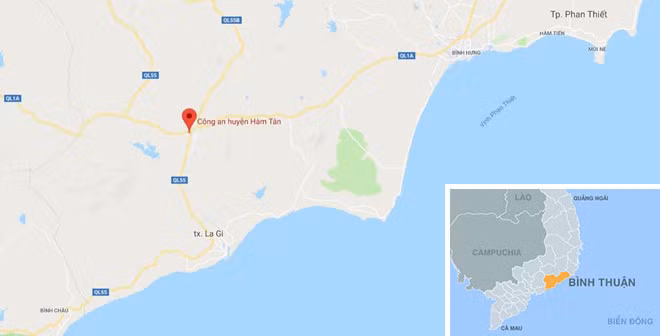 Công an huyện Hàm Tân đang điều tra nghi án thầy giáo dâm ô nhiều bé gái lớp 1. Ảnh: Google Maps.