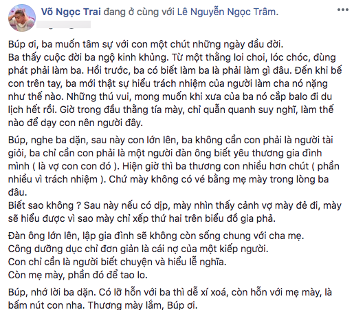 Trọn vẹn lời tâm sự mà anh dành cho cậu quý tử.