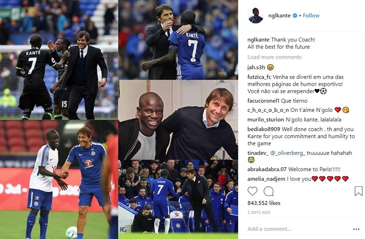 N'Golo Kante phải nhận tin không vui sau World Cup 2018 khi Chelsea sa thải HLV Antonio Conte. (Ảnh: Instagram Ngkante).