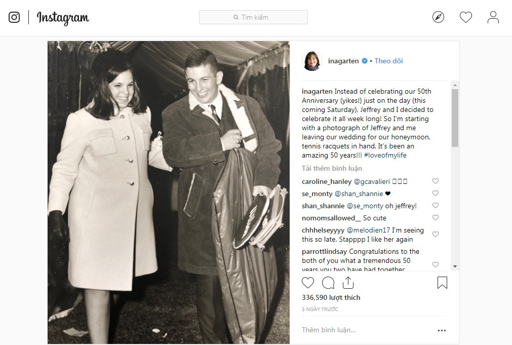 Để kỷ niệm 50 năm ngày cưới của mình, Ina Garten đã chia sẻ tấm ảnh của cô ấy và chồng - Jeffrey, khi cả hai chuẩn bị đi hưởng tuần trăng mật vào năm 1968.