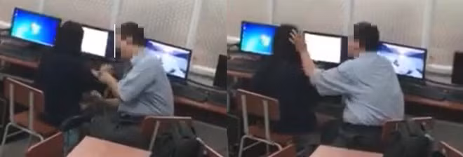 Thầy giáo dạy Tin học tại Nhà Thiếu nhi TP.HCM vuốt tóc, sờ đùi nữ sinh. Ảnh: Chụp màn hình.
