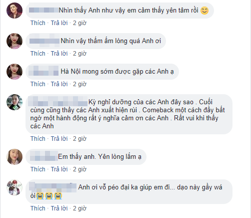 Các fan cảm thấy yên lòng và gửi lời chúc sức khỏe tới nam ca sĩ.