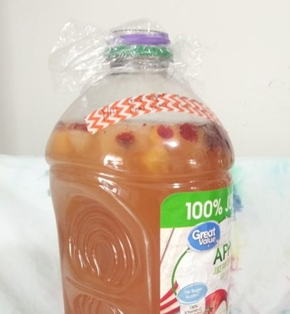 Đậy nhẹ chai nước trái cây sau khi thêm men và đường, chờ nó thành rượu?